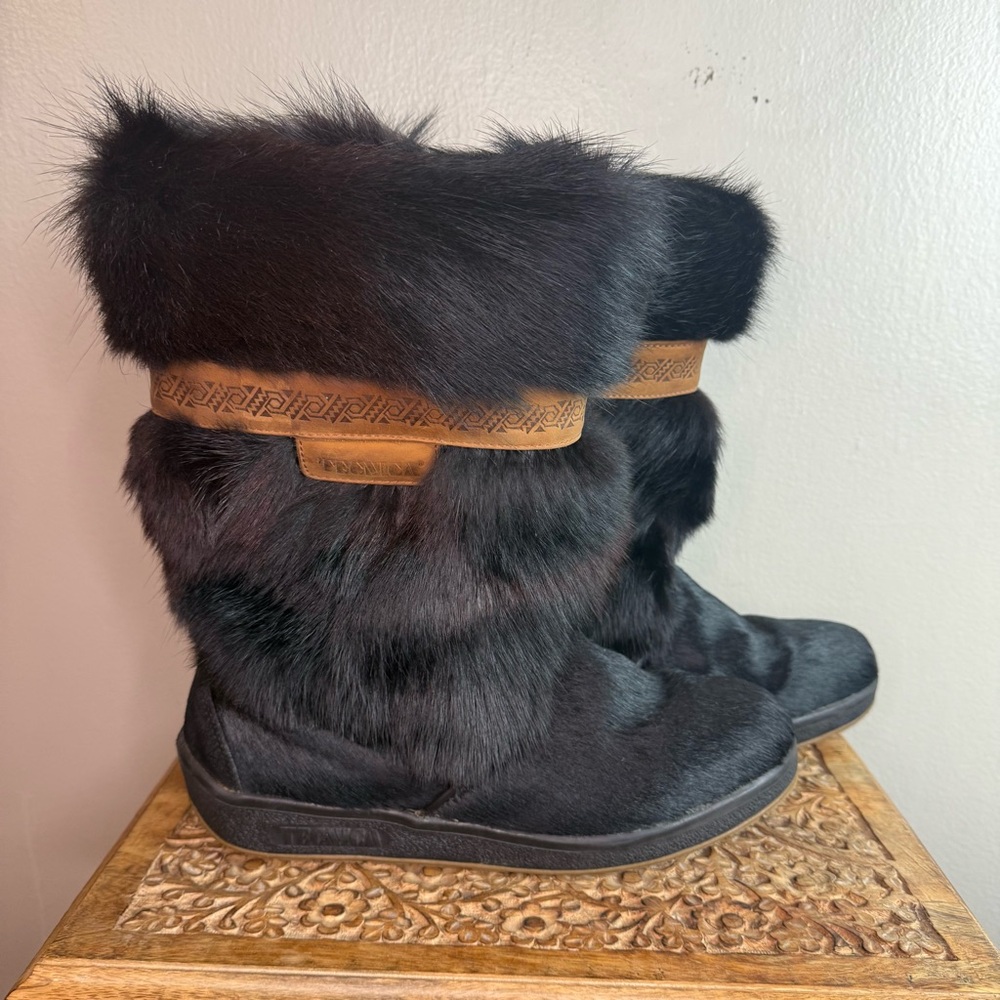 Tecnica Skandia Women’s Vintage Goat Fur Apres Black Ski Boots Sz 13